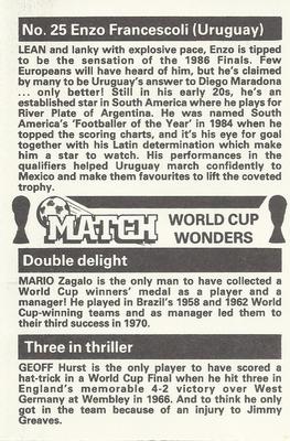1986 Match World Cup Wonders #25 Enzo Francescoli Back