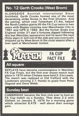 1986-87 Match FA Cup Fact File #12 Garth Crooks Back