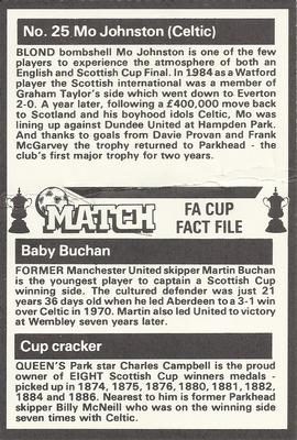 1986-87 Match FA Cup Fact File #25 Mo Johnston Back
