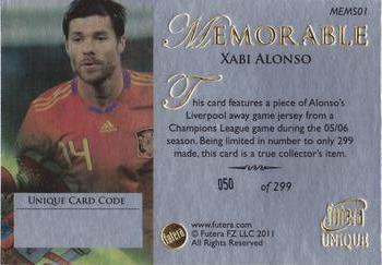 2011 Futera UNIQUE World Football - Memorable Silver #MEMS01 Xabi Alonso Back