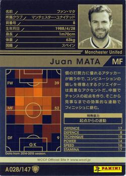 2014-15 Panini/Sega World Club Champion Football Opening Edition #A028 Juan Mata Back