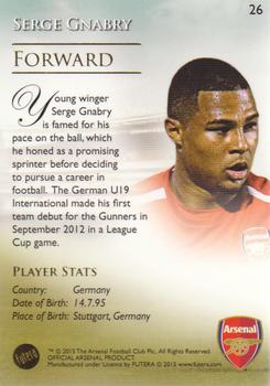 2015 Futera Unique Arsenal #26 Serge Gnabry Back