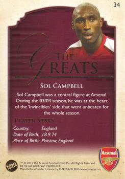 2015 Futera Unique Arsenal #34 Sol Campbell Back