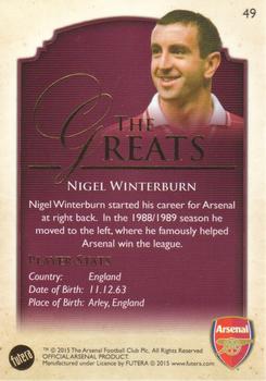 2015 Futera Unique Arsenal #49 Nigel Winterburn Back
