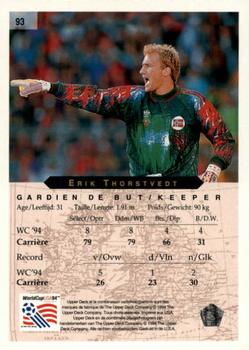 1994 Upper Deck World Cup Contenders French/Dutch #93 Erik Thorstvedt Back