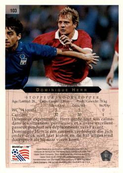 1994 Upper Deck World Cup Contenders French/Dutch #103 Dominique Herr Back
