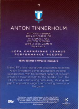 2015-16 Topps UEFA Champions League Showcase #27 Anton Tinnerholm Back