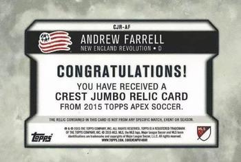 2015 Topps Apex MLS - Crest Jumbo Relics #CJR-AF Andrew Farrell Back