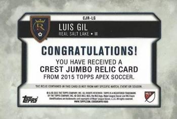 2015 Topps Apex MLS - Crest Jumbo Relics Black #CJR-LG Luis Gil Back