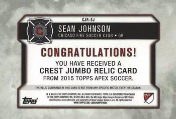 2015 Topps Apex MLS - Crest Jumbo Relics Red #CJR-SJ Sean Johnson Back
