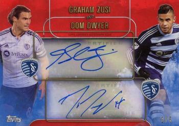 2015 Topps Apex MLS - Dual Autographs Red #ADA-ZD Dom Dwyer / Graham Zusi Front