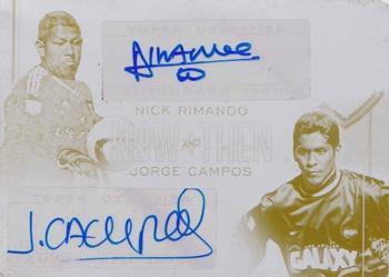 2015 Topps Apex MLS - Now and Then Dual Autographs Printing Plates Yellow #NTA-RC Nick Rimando / Jorge Campos Front