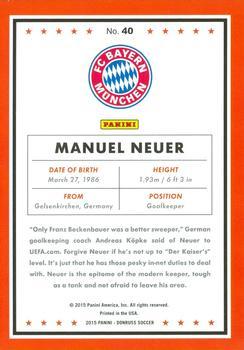 2015 Donruss - Gold Panini Logo #40 Manuel Neuer Back