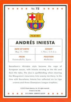 2015 Donruss - Gold Panini Logo #72 Andres Iniesta Back