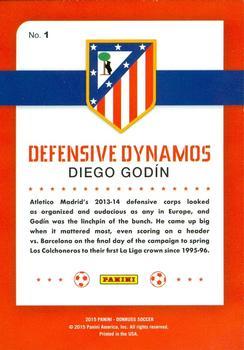2015 Donruss - Defensive Dynamos Gold Panini Logo #1 Diego Godin Back