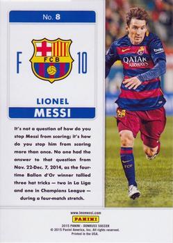 2015 Donruss - Fantastic Finishers Gold Panini Logo #8 Lionel Messi Back