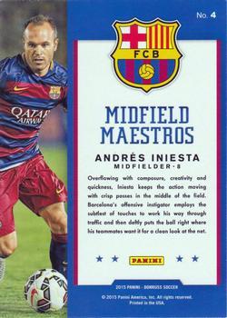 2015 Donruss - Midfield Maestros Black Panini Logo #4 Andres Iniesta Back