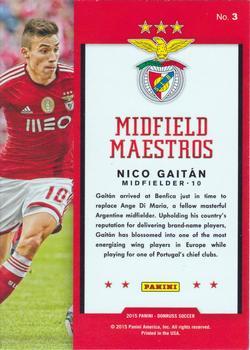 2015 Donruss - Midfield Maestros Gold Panini Logo #3 Nico Gaitan Back