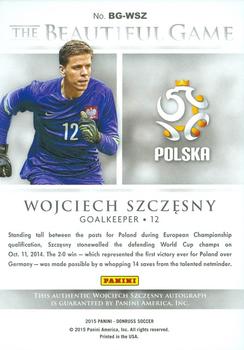 2015 Donruss - The Beautiful Game Signatures #BG-WSZ Wojciech Szczesny Back