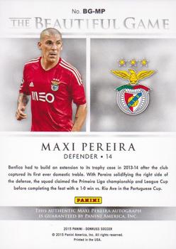 2015 Donruss - The Beautiful Game Signatures #BG-MP Maxi Pereira Back