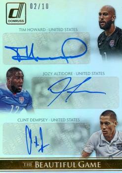 2015 Donruss - The Beautiful Game Triple Signatures Gold #BT-HAD Tim Howard / Jozy Altidore / Clint Dempsey Front