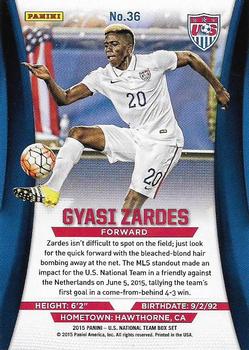 2015 Panini U.S. National Team #36 Gyasi Zardes Back