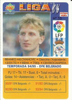 1995-96 Mundicromo Sport Las Fichas de La Liga - Ultima Hora #33 Milovanovic Back