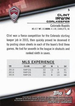 2016 Topps MLS #5 Clint Irwin Back