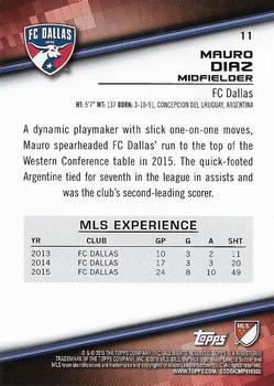 2016 Topps MLS #11 Mauro Diaz Back
