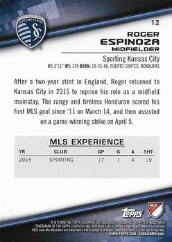 2016 Topps MLS #12 Roger Espinoza Back