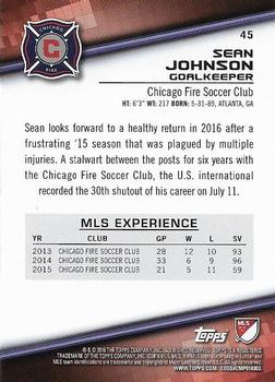 2016 Topps MLS #45 Sean Johnson Back