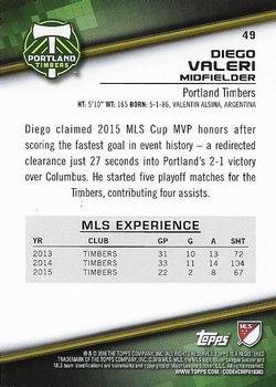 2016 Topps MLS #49 Diego Valeri Back