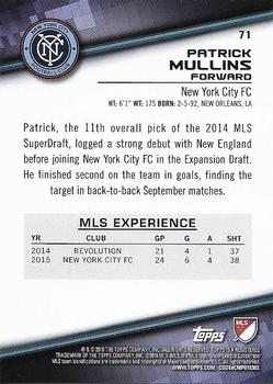 2016 Topps MLS #71 Patrick Mullins Back