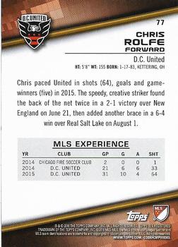 2016 Topps MLS #77 Chris Rolfe Back