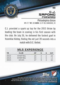 2016 Topps MLS #90 C.J. Sapong Back