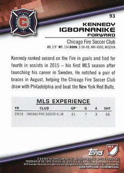 2016 Topps MLS #93 Kennedy Igboananike Back