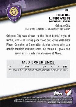 2016 Topps MLS #101 Richie Laryea Back