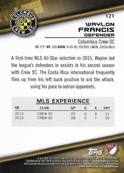 2016 Topps MLS #121 Waylon Francis Back