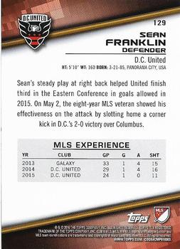 2016 Topps MLS #129 Sean Franklin Back