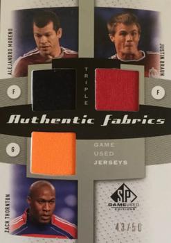 2011 SP Game Used - Authentic Fabrics Triple #AF3-CHV Zach Thornton  / Justin Braun / Alejandro Moreno Front
