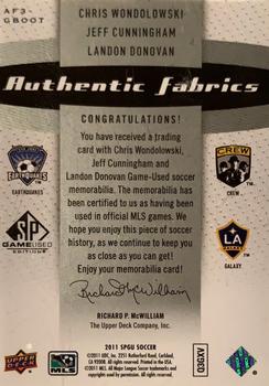 2011 SP Game Used - Authentic Fabrics Triple #AF3-GBOOT Chris Wondolowski / Jeff Cunningham / Landon Donovan Back