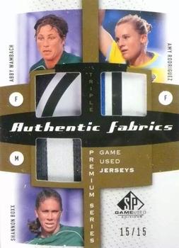 2011 SP Game Used - Authentic Fabrics Triple Premium Series #AF3-WMN Abby Wambach / Amy Rodriguez / Shannon Boxx Front