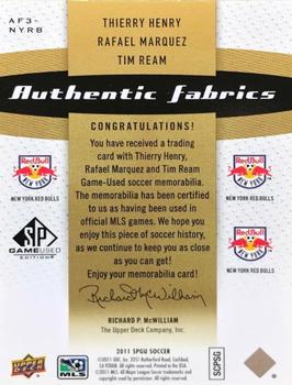 2011 SP Game Used - Authentic Fabrics Triple Premium Series #AF3-NYRB Thierry Henry / Tim Ream / Rafael Marquez Back