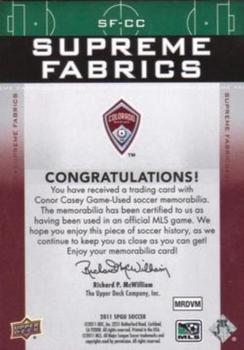 2011 SP Game Used - Supreme Fabrics #SF-CC Conor Casey Back