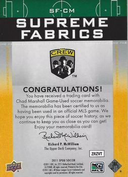 2011 SP Game Used - Supreme Fabrics #SF-CM Chad Marshall Back