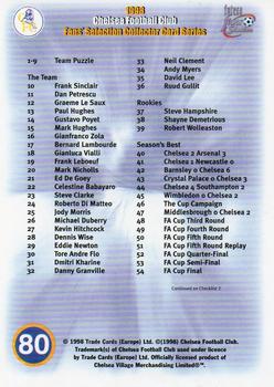 1998 Futera Chelsea Fans Selection #80 Checklist 1 Back