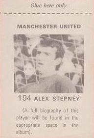 1971-72 FKS Publishers Wonderful World of Soccer Stars Stickers #194 Alex Stepney Back