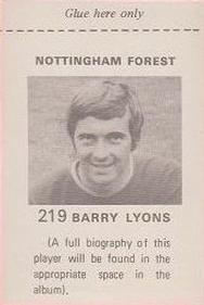 1971-72 FKS Publishers Wonderful World of Soccer Stars Stickers #219 Barry Lyons Back
