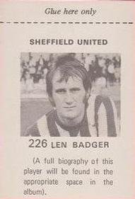 1971-72 FKS Publishers Wonderful World of Soccer Stars Stickers #226 Len Badger Back