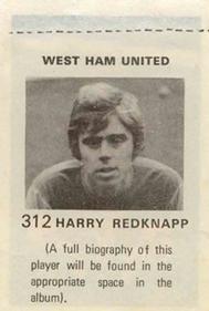 1971-72 FKS Publishers Wonderful World of Soccer Stars Stickers #312 Harry Redknapp Back